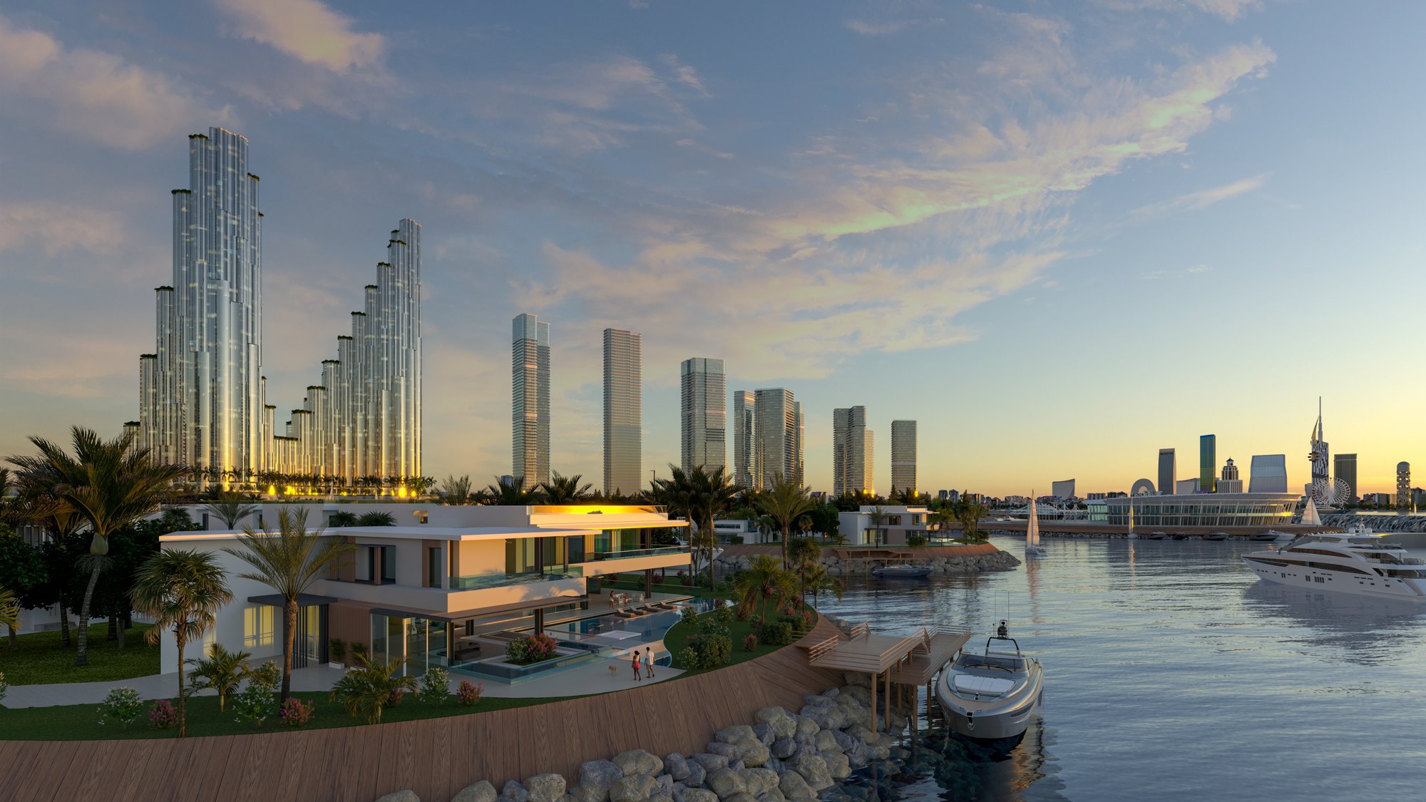 Ambassadori Island Batumi — beach and lagoon view, the island district of ONE PENINSULA by HOLM Developments